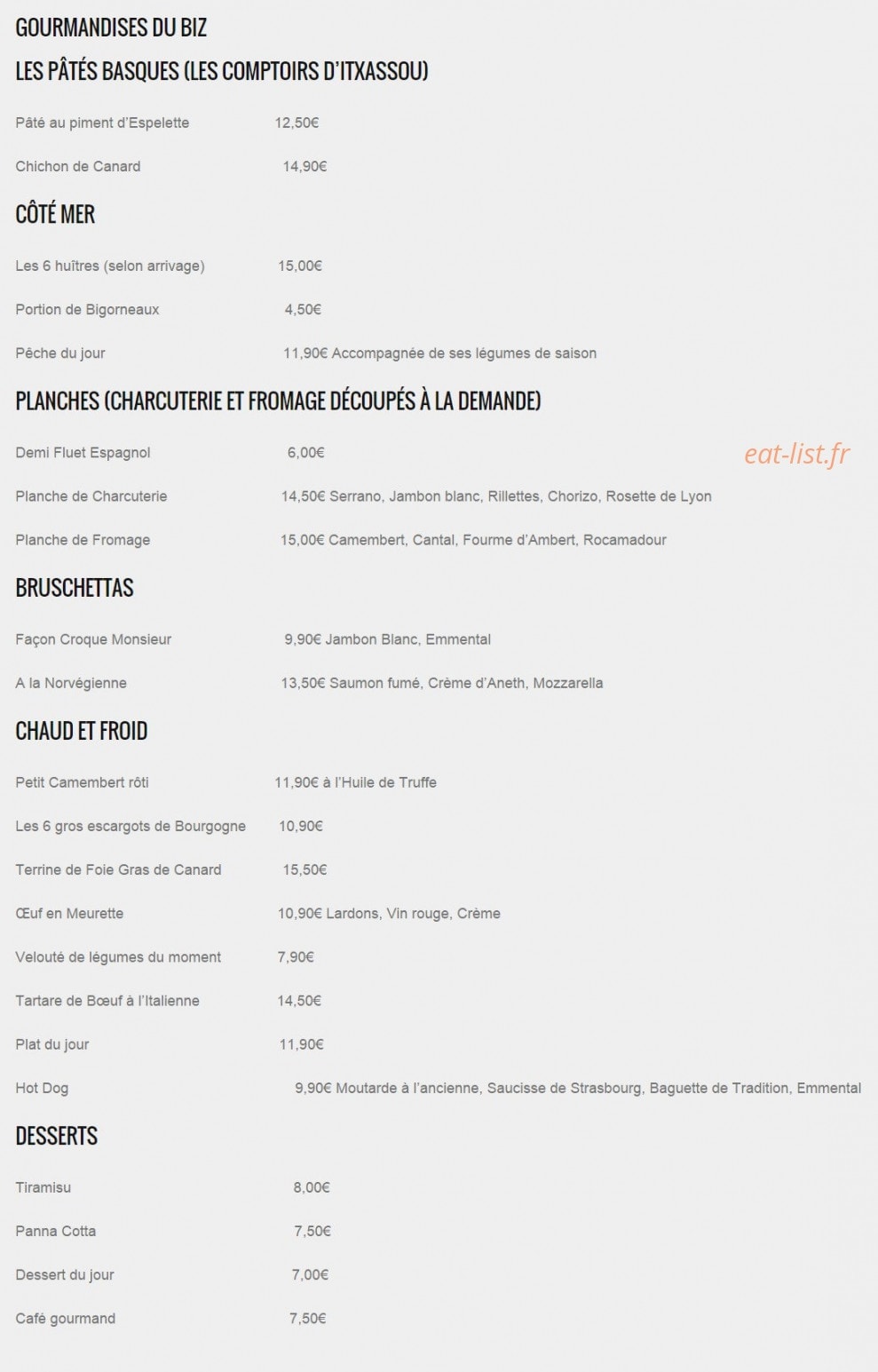 Le Biz — carte page 2