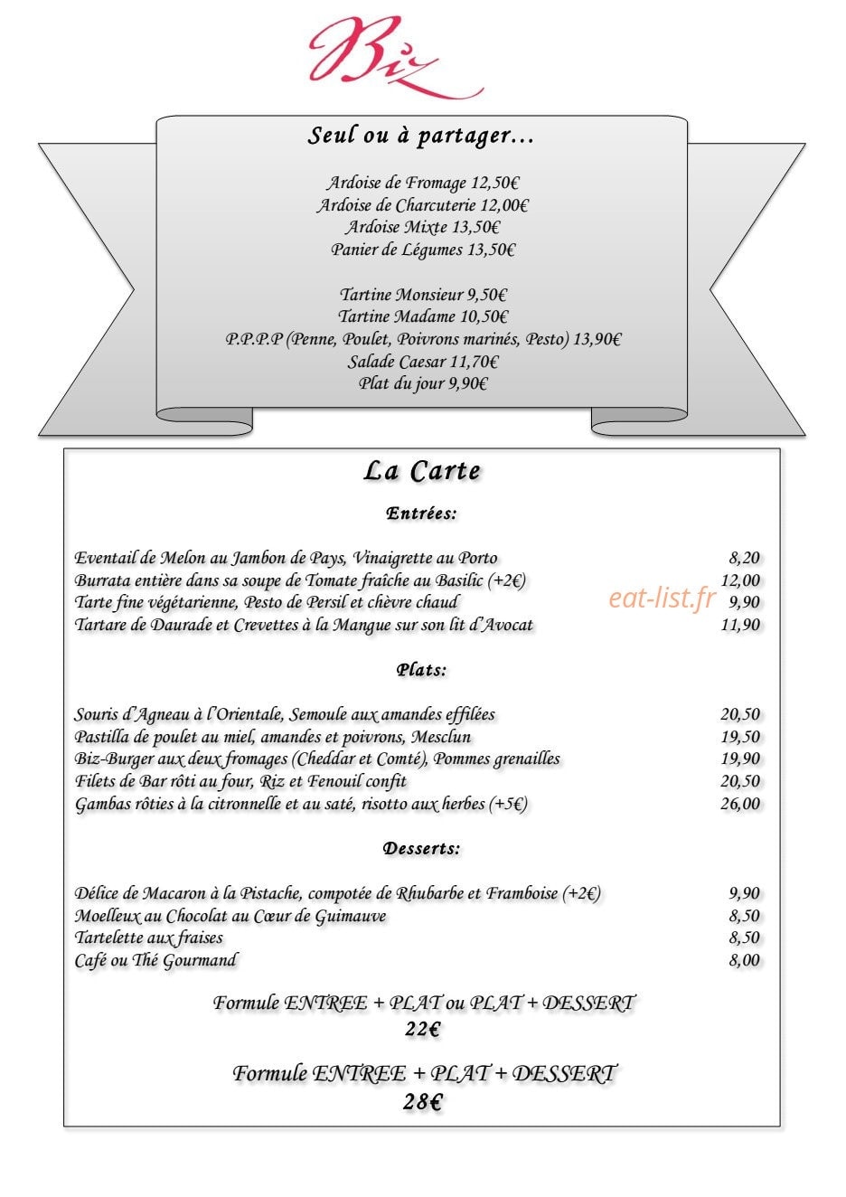 Le Biz — carte page 1