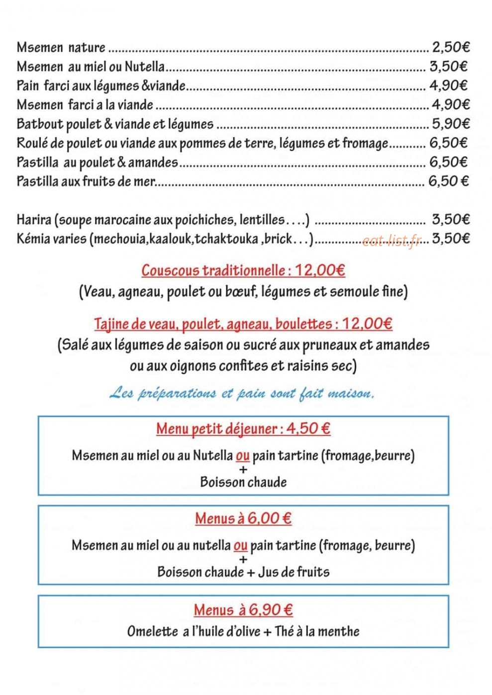 Le Traiteur de la Bourse — carte page 2