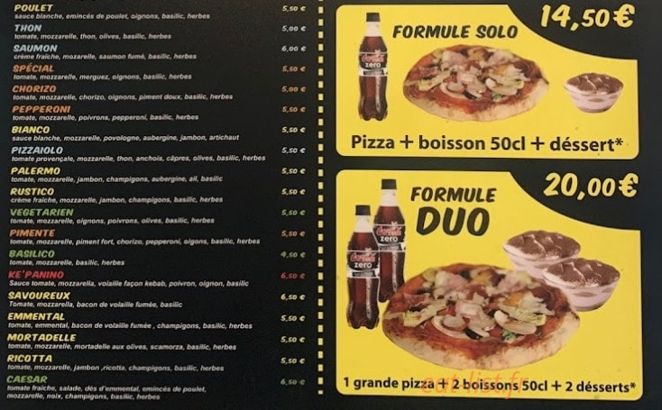 Les Artisans de la Pizza — carte page 9