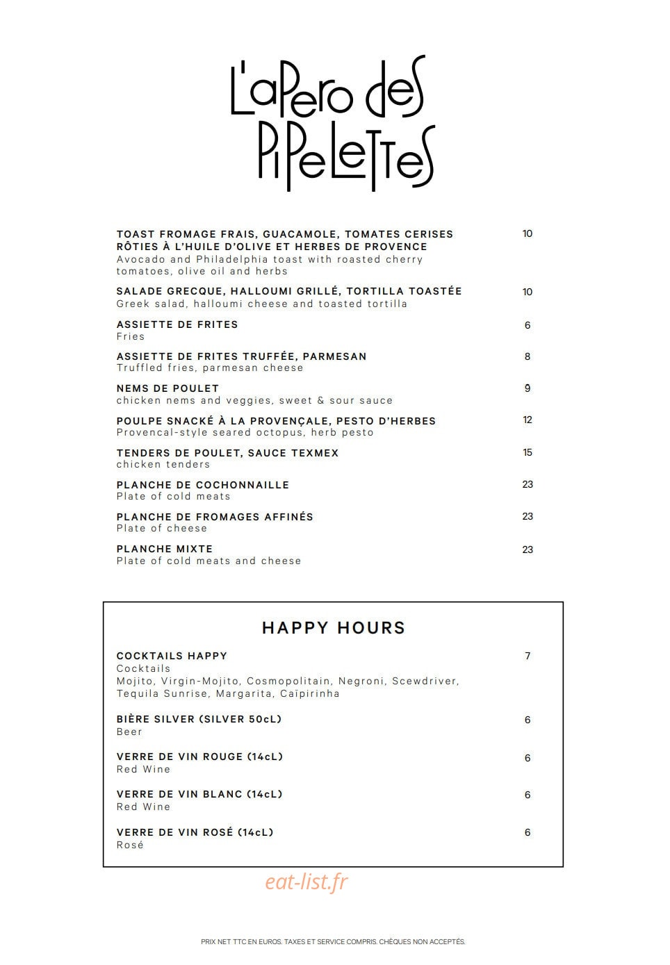 Les Pipelettes du Boulevard — carte page 9