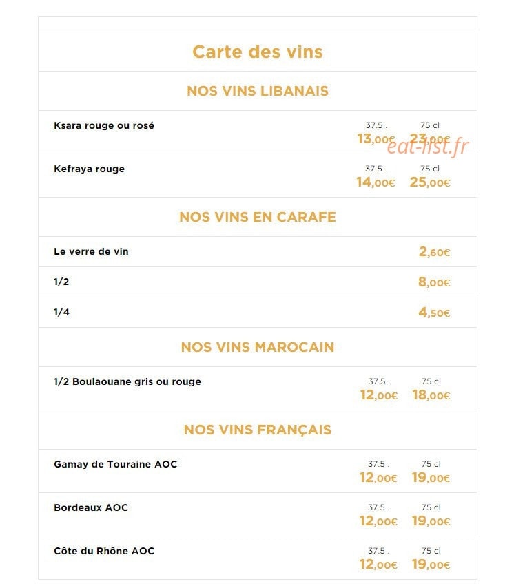 Les Saveurs de l'Orient — carte page 11