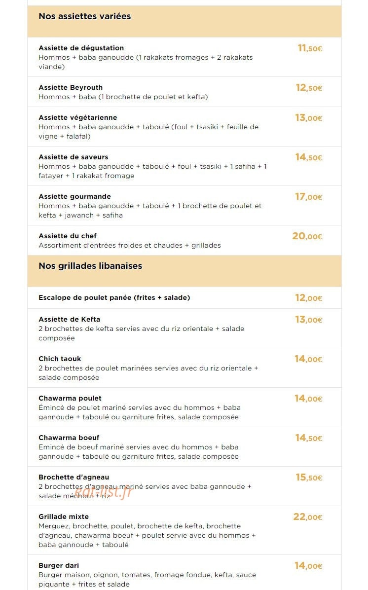 Les Saveurs de l'Orient — carte page 3