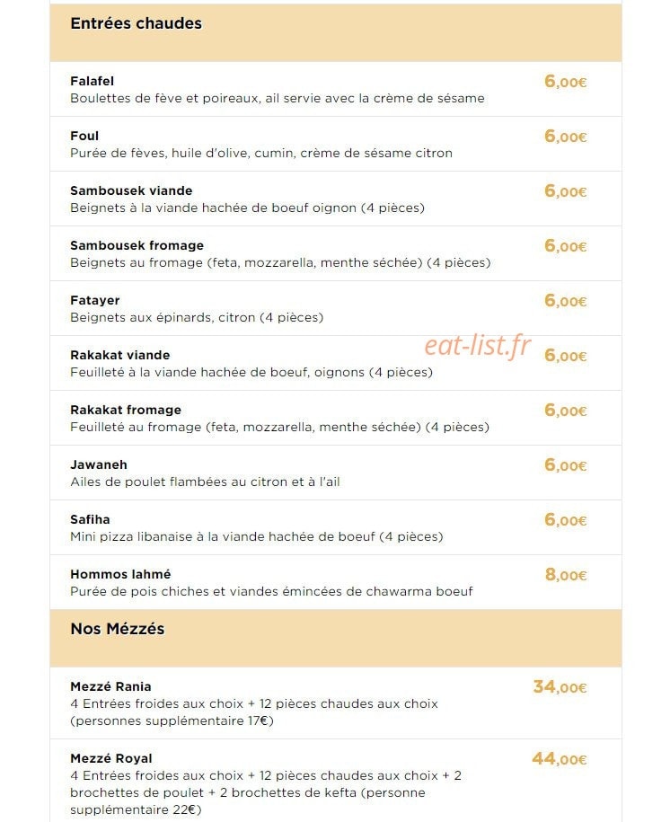 Les Saveurs de l'Orient — carte page 2