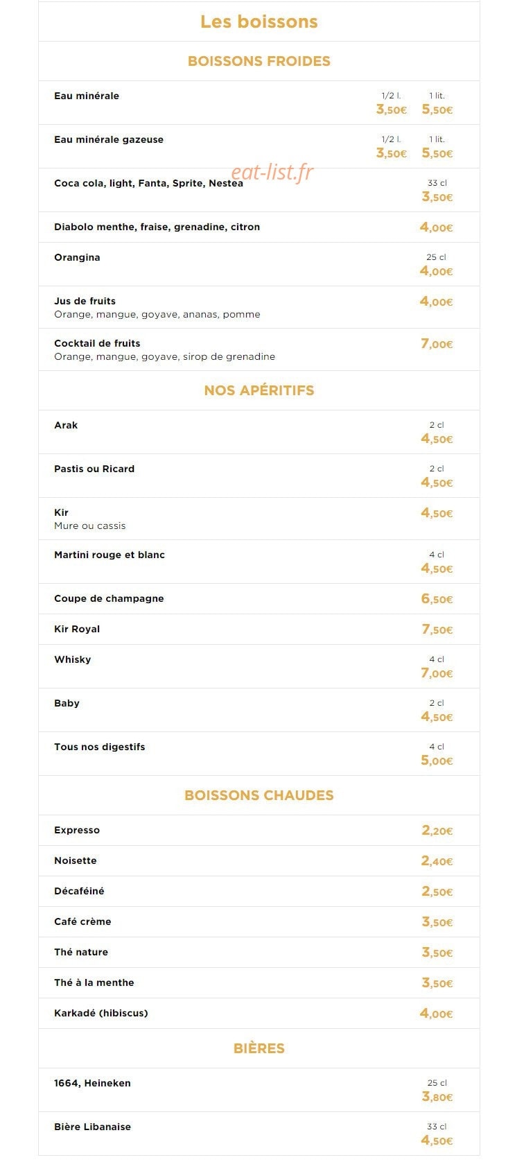 Les Saveurs de l'Orient — carte page 10