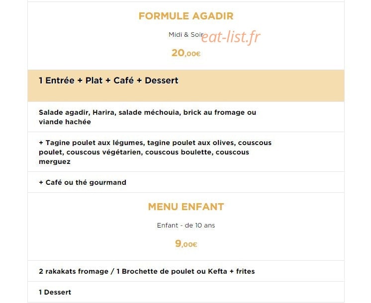 Les Saveurs de l'Orient — carte page 9