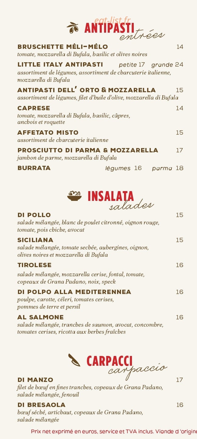 Little Italy Caffe — carte page 1