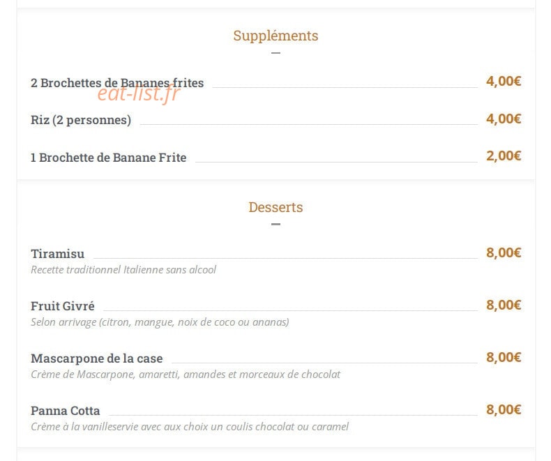 Malibu African Food — carte page 2