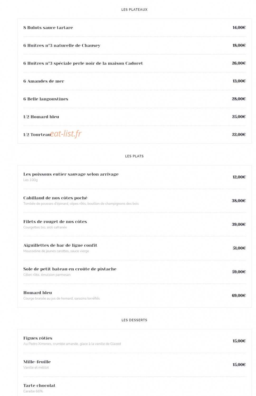 Mer & Coquillage — carte page 2