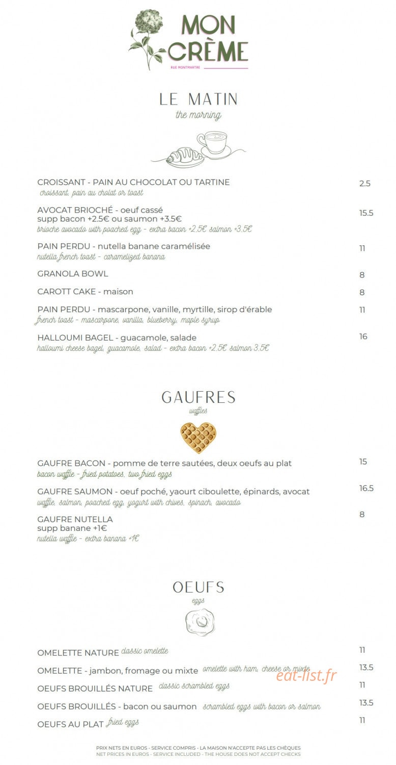 Mon Creme — carte page 1