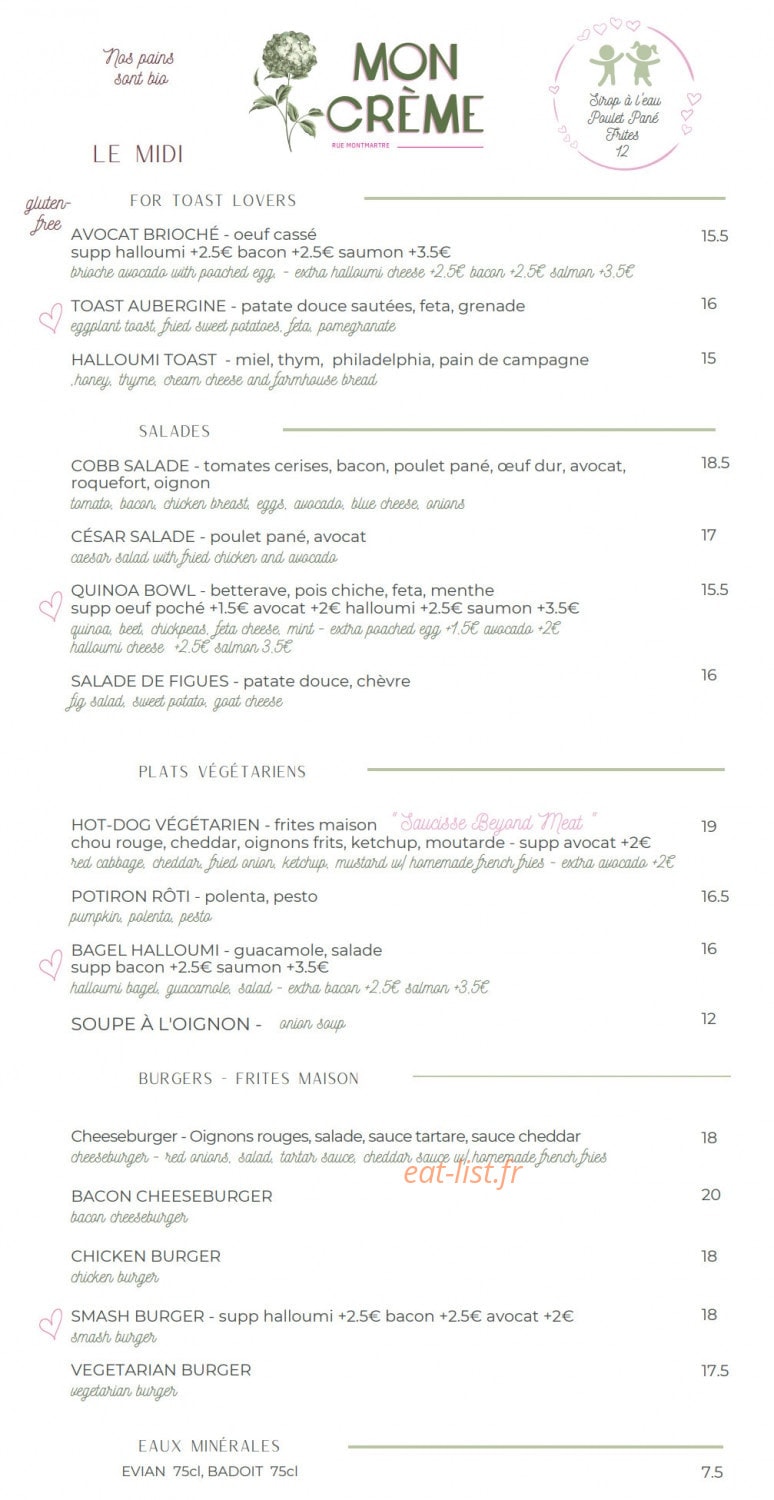 Mon Creme — carte page 3