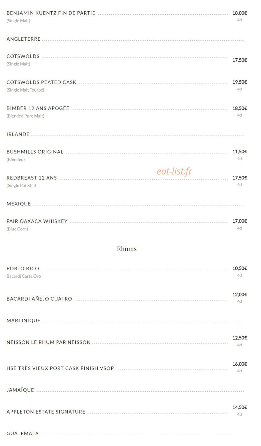 Public House Paris — carte page 20