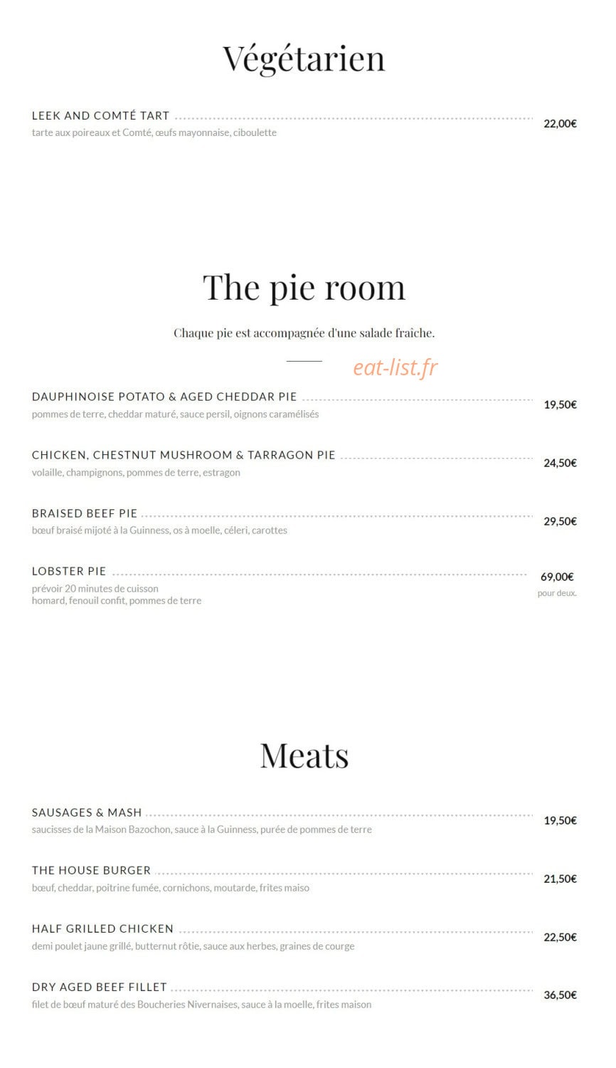 Public House Paris — carte page 2