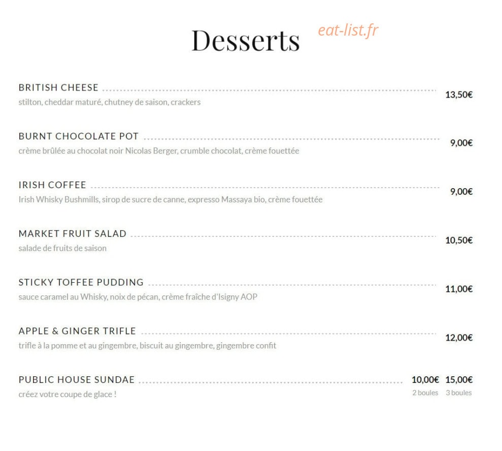 Public House Paris — carte page 3