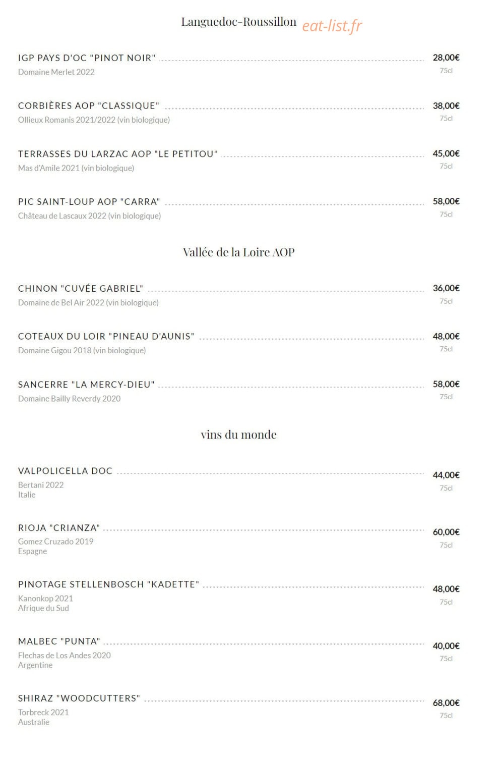 Public House Paris — carte page 14