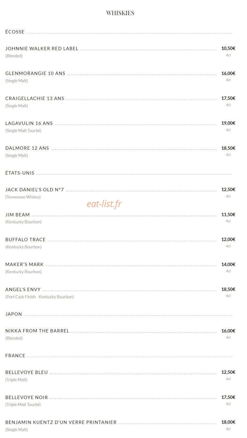 Public House Paris — carte page 19