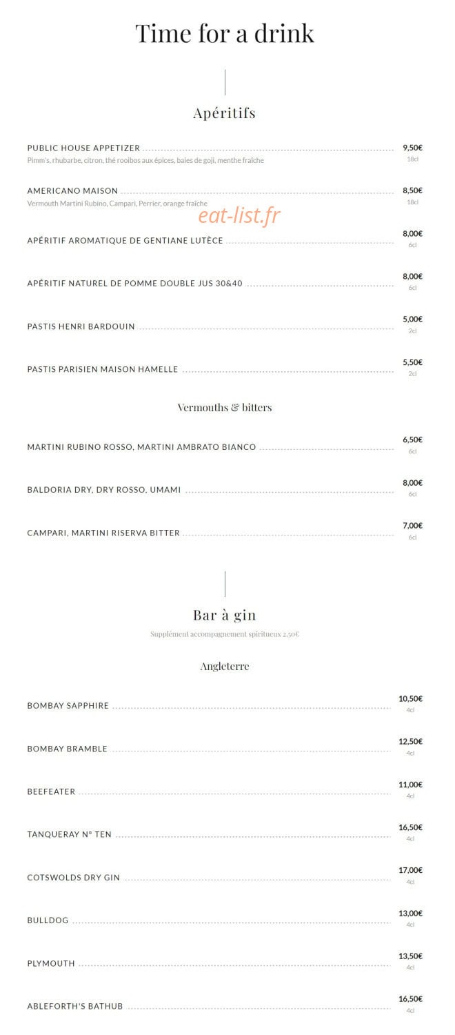 Public House Paris — carte page 4