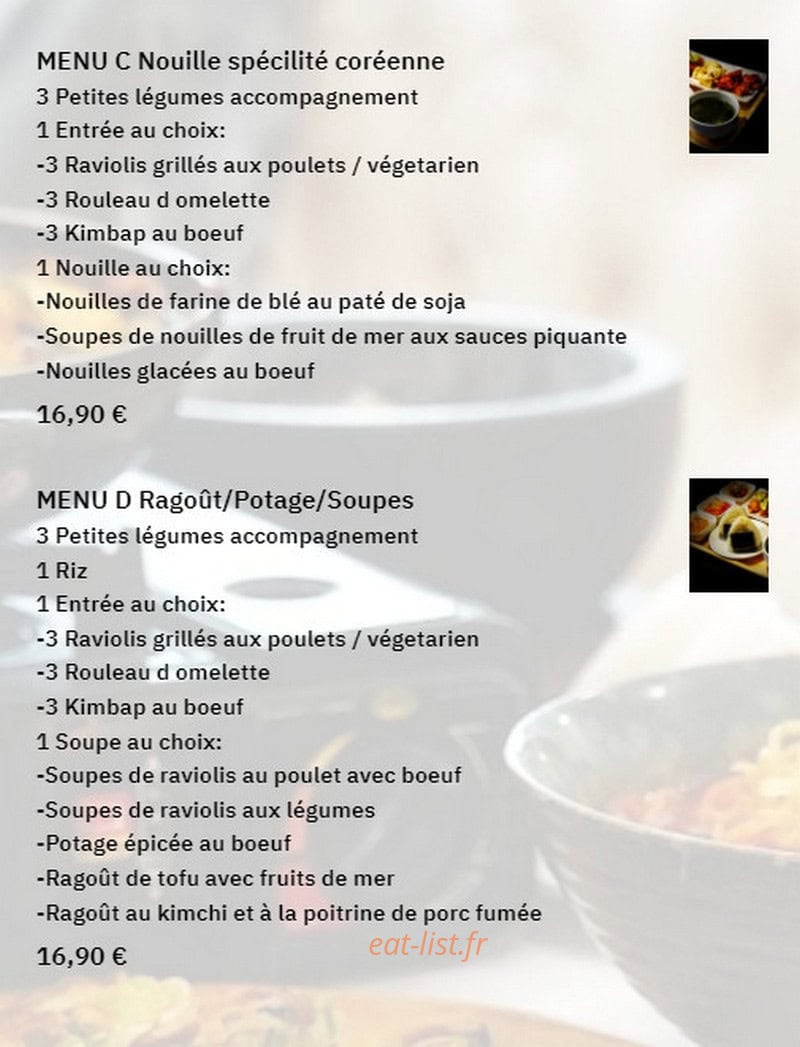 PW restaurant coréen — carte page 9