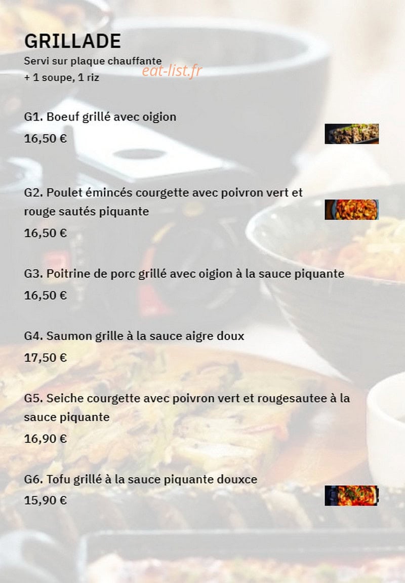 PW restaurant coréen — carte page 6
