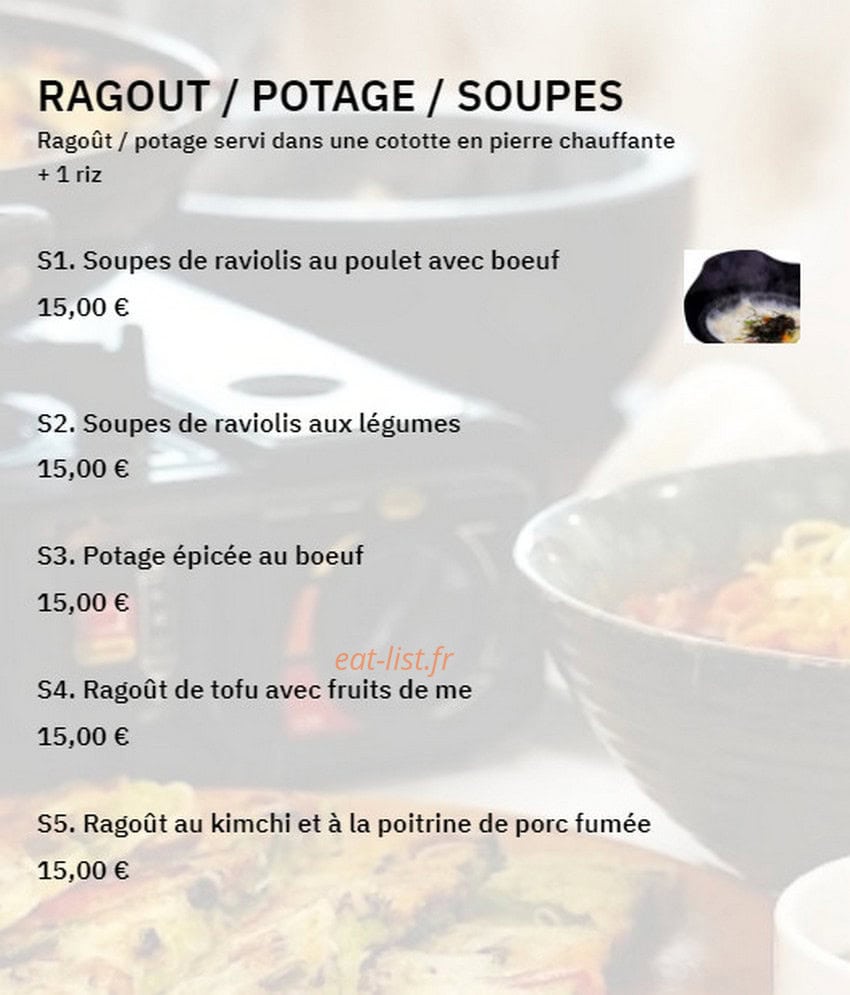 PW restaurant coréen — carte page 3