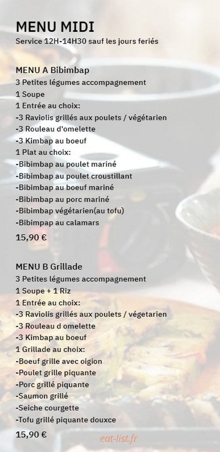 PW restaurant coréen — carte page 8