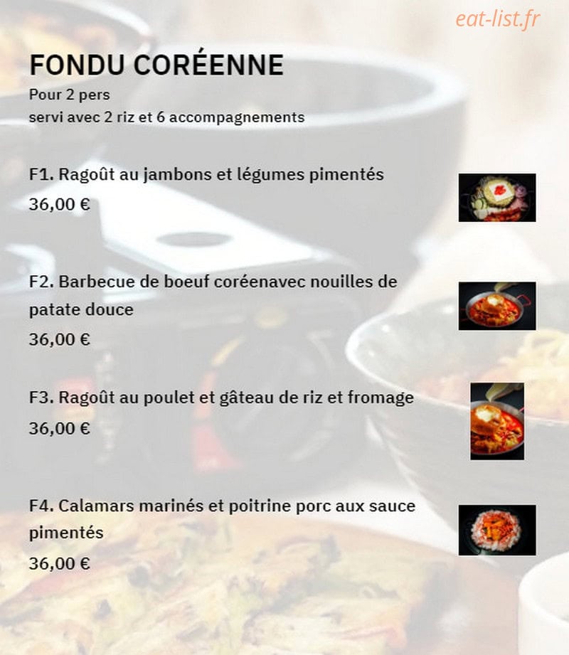 PW restaurant coréen — carte page 7