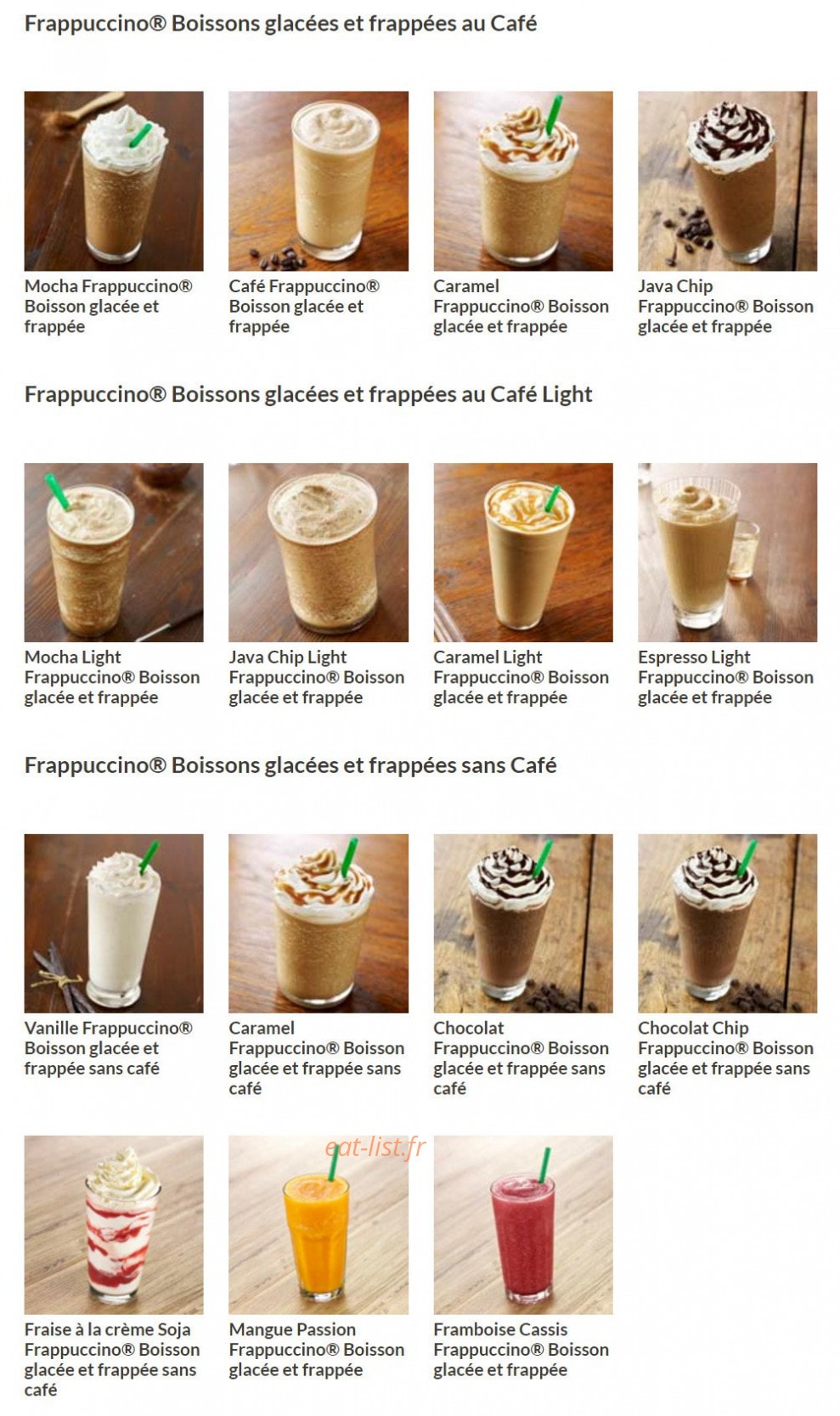 Starbucks coffee — carte page 10