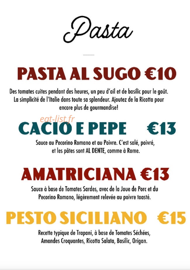 Sugo Pasta Fresca — carte page 1