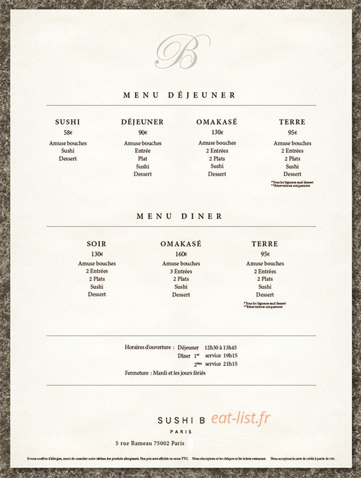 Sushi-B — carte page 1