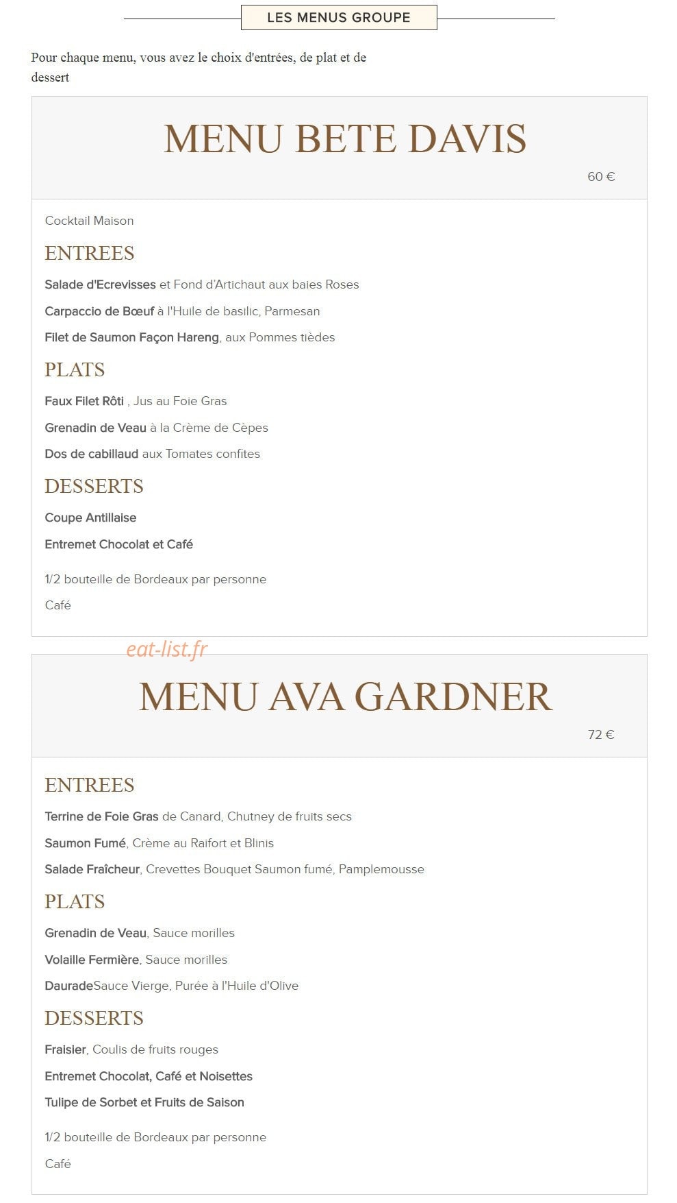 The Hollywood Savoy à Paris 2 - menu et photos