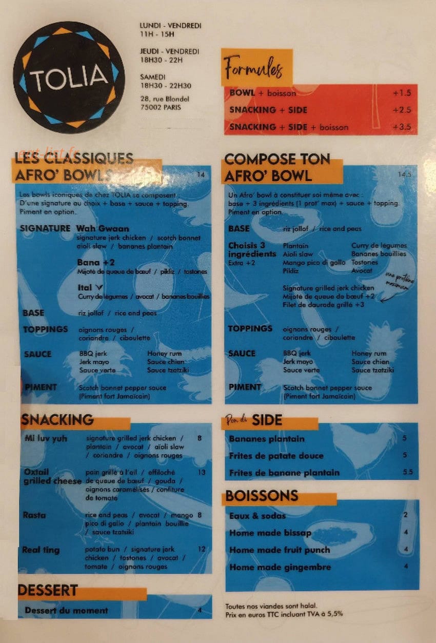 Tolia Paris — carte page 1