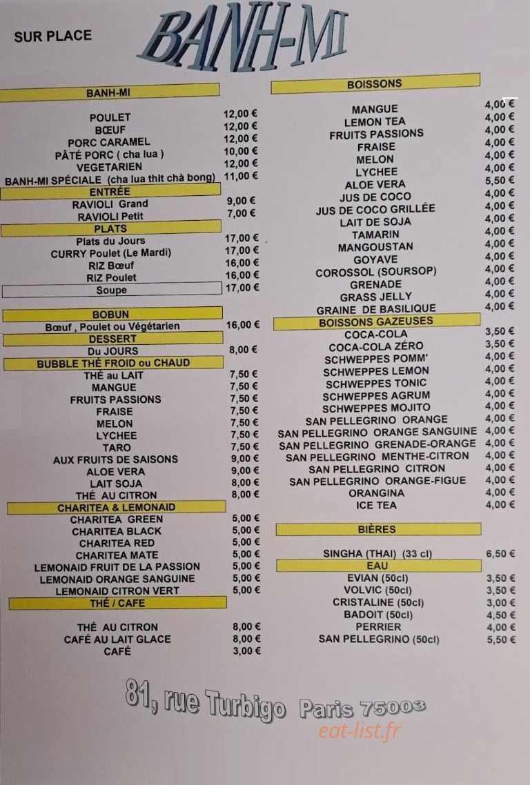 Banh Mi — carte page 1