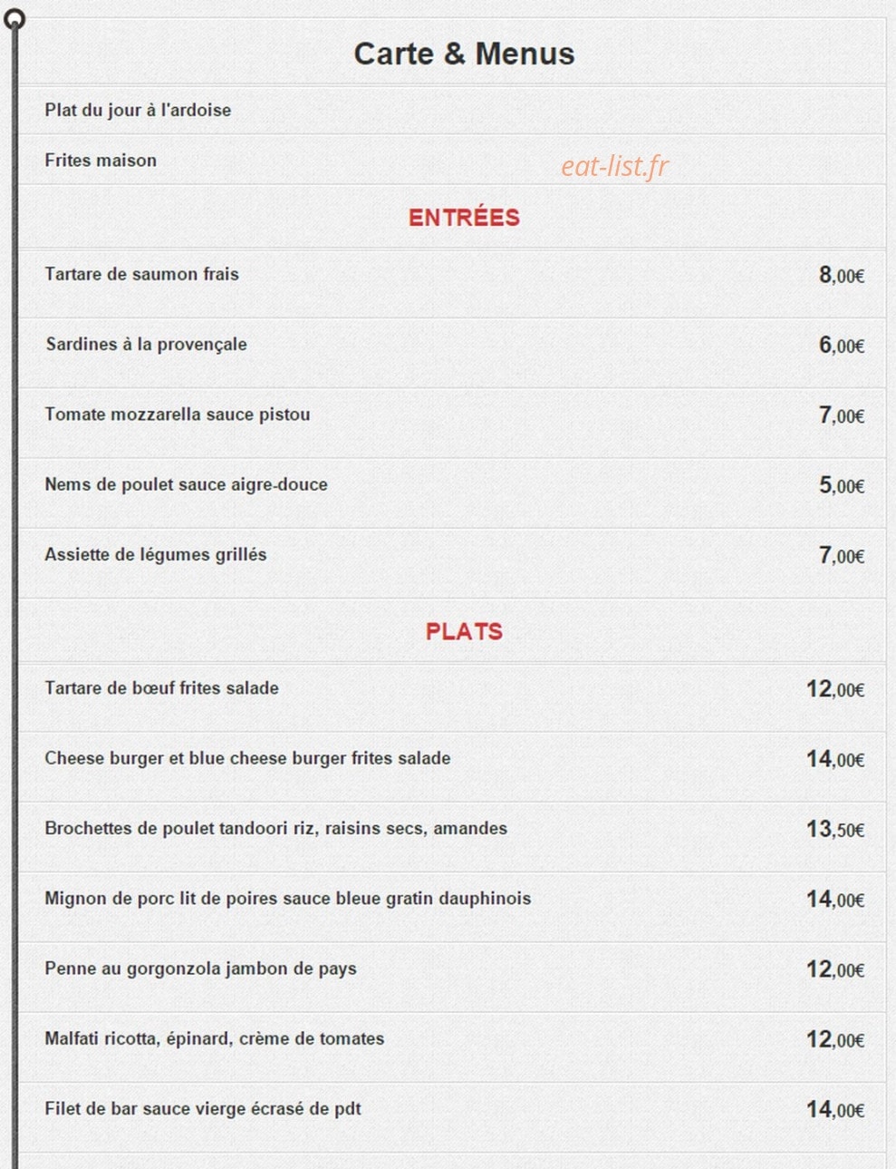 Bistrot Populaire — carte page 1