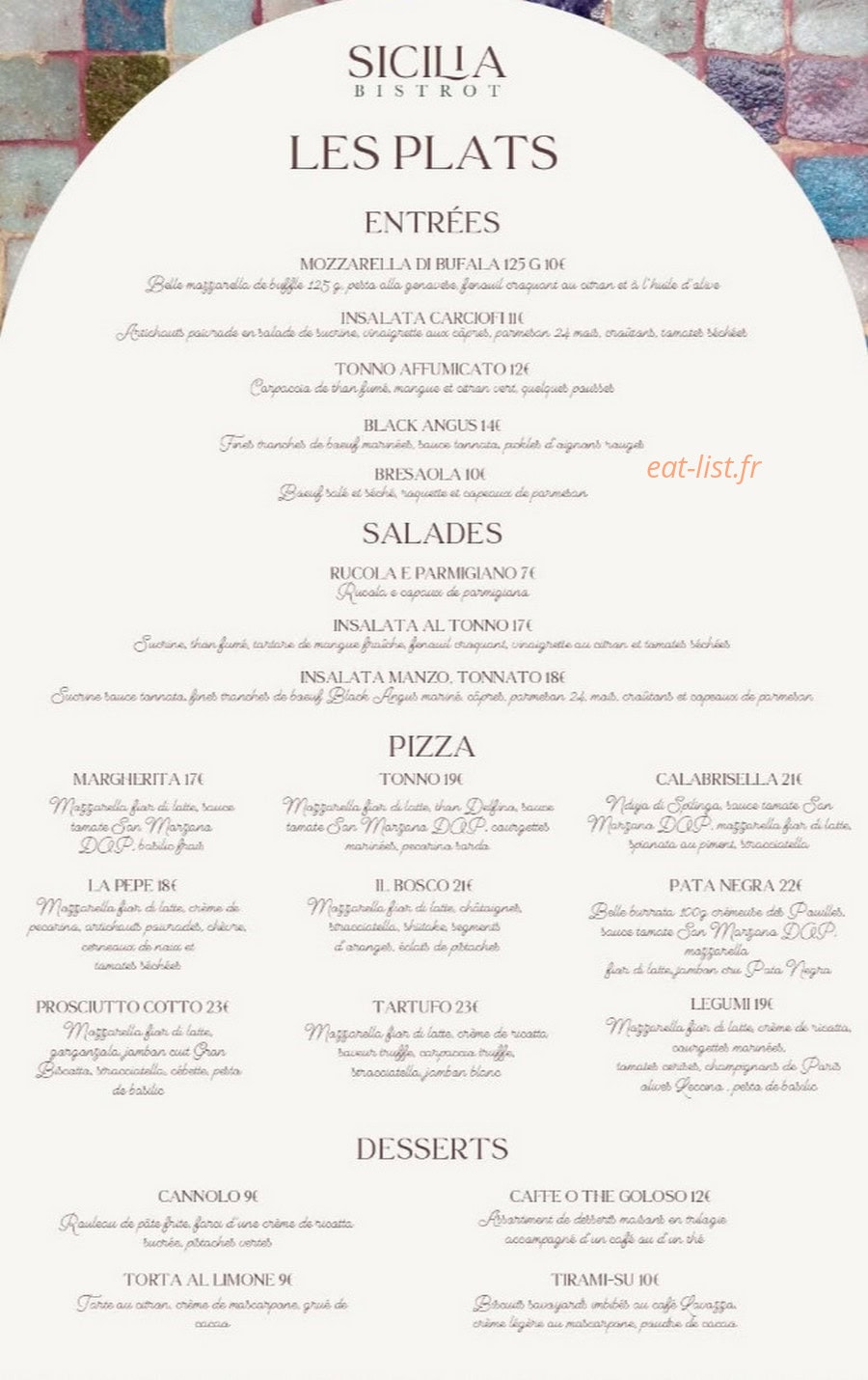 Bistrot Sicilia — carte page 1