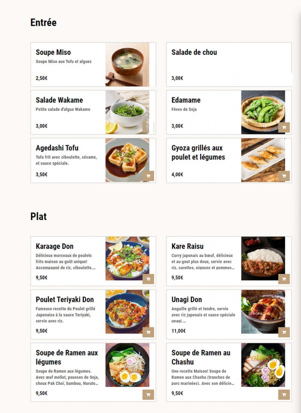 Bobo snack — carte page 1