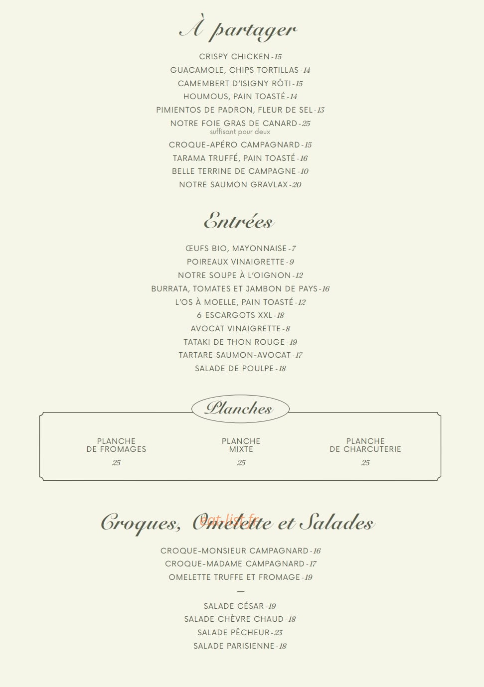 Brasserie Gisèle — carte page 1