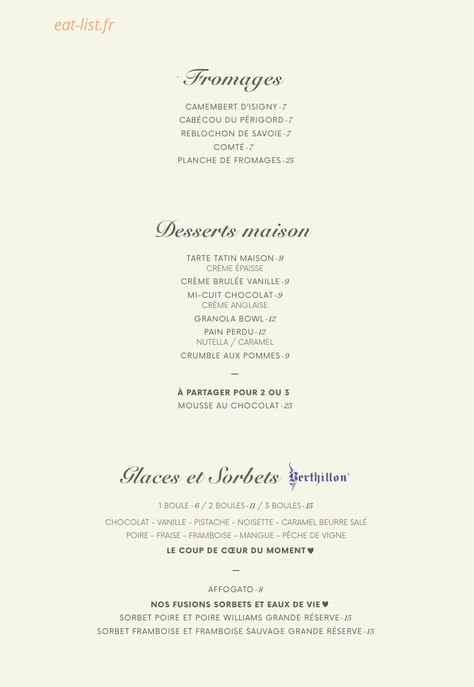 Brasserie Gisèle — carte page 3