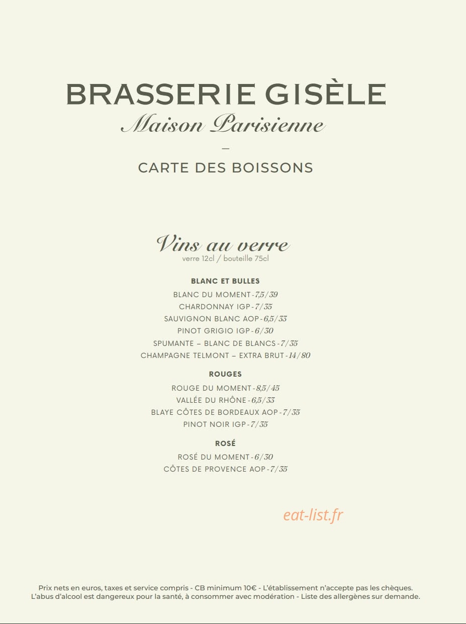 Brasserie Gisèle — carte page 7