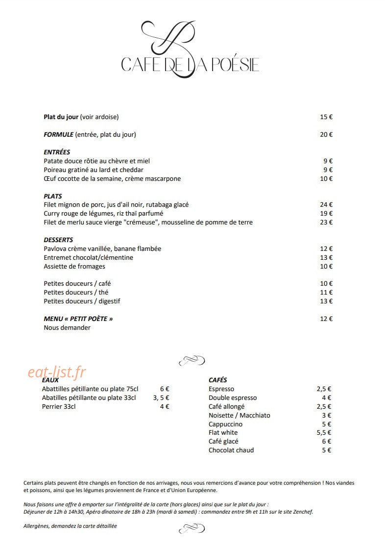 Café de la Poésie — carte page 1