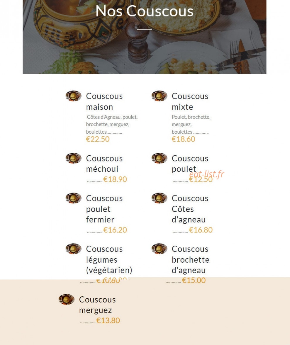 Chez Alain couscous — carte page 2