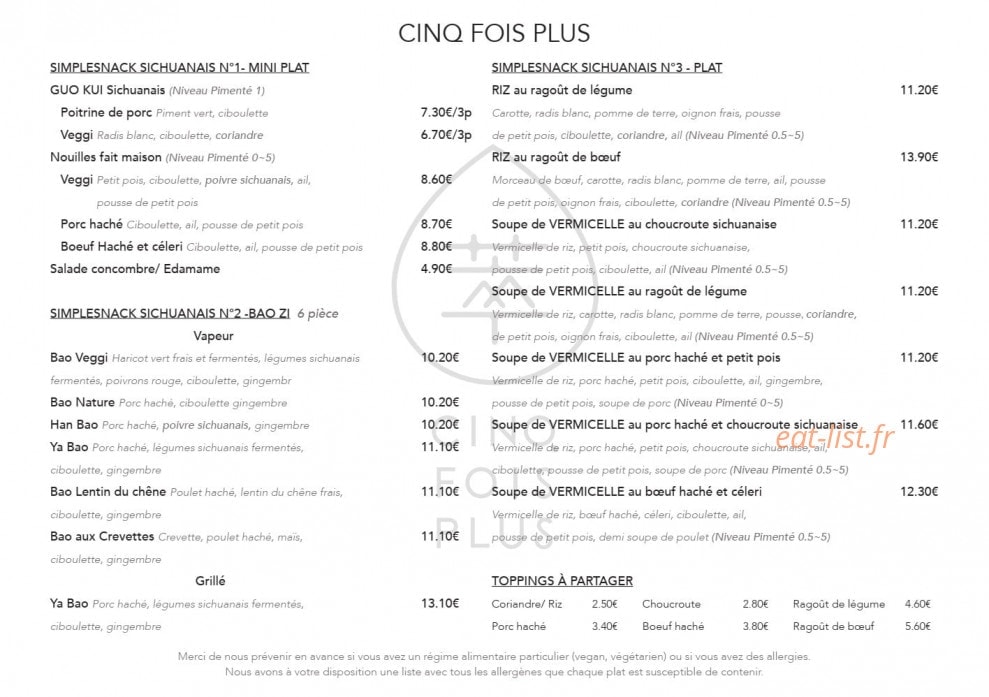 Cinq Fois Plus — carte page 1