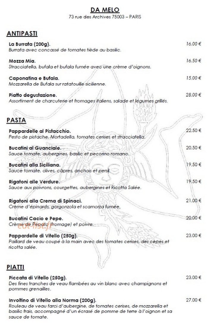 Da Melo cucina italiana — carte page 1