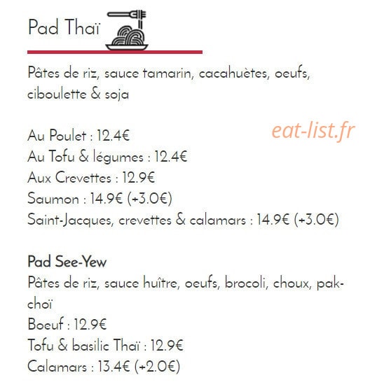 Le Chef Thaï — carte page 2
