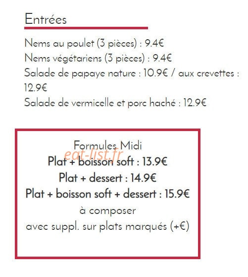 Le Chef Thaï — carte page 1