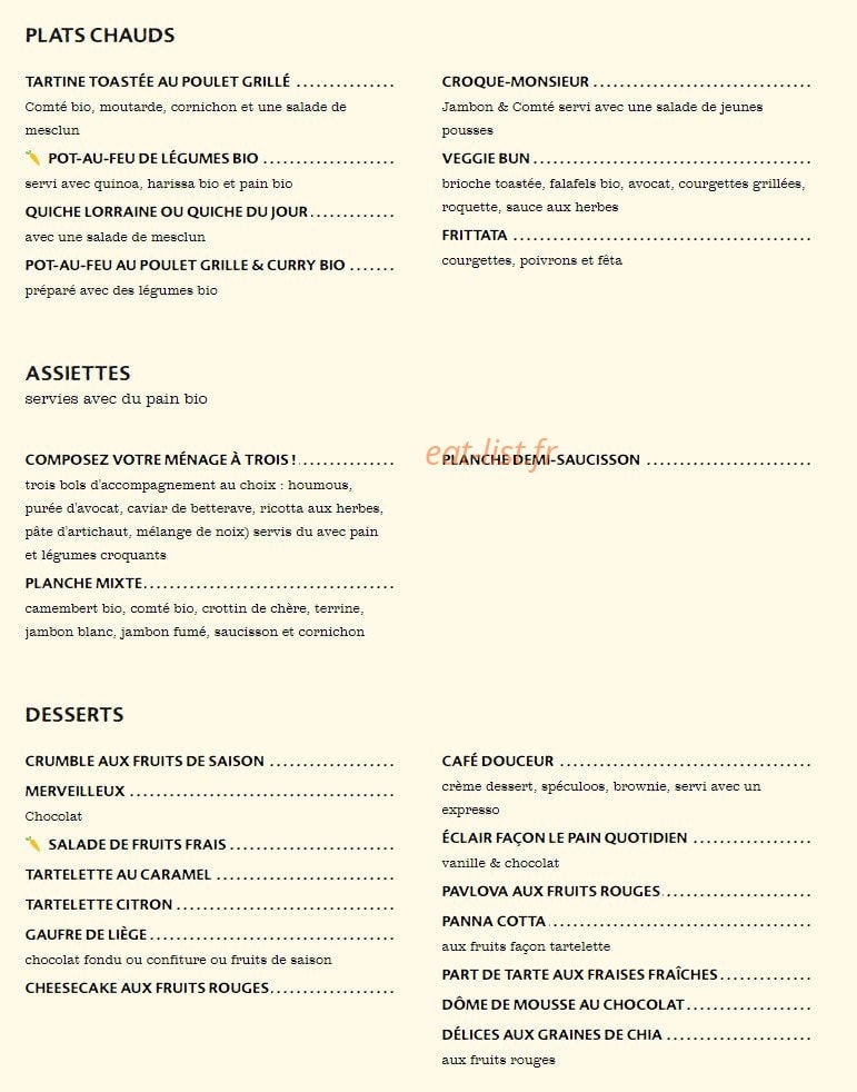 Le Pain Quotidien — carte page 6