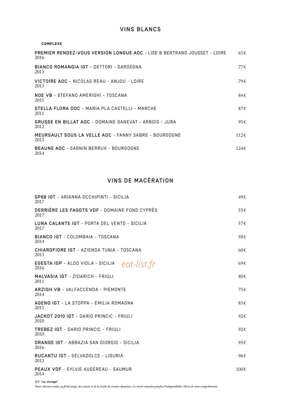 Le ristorante National — carte page 12