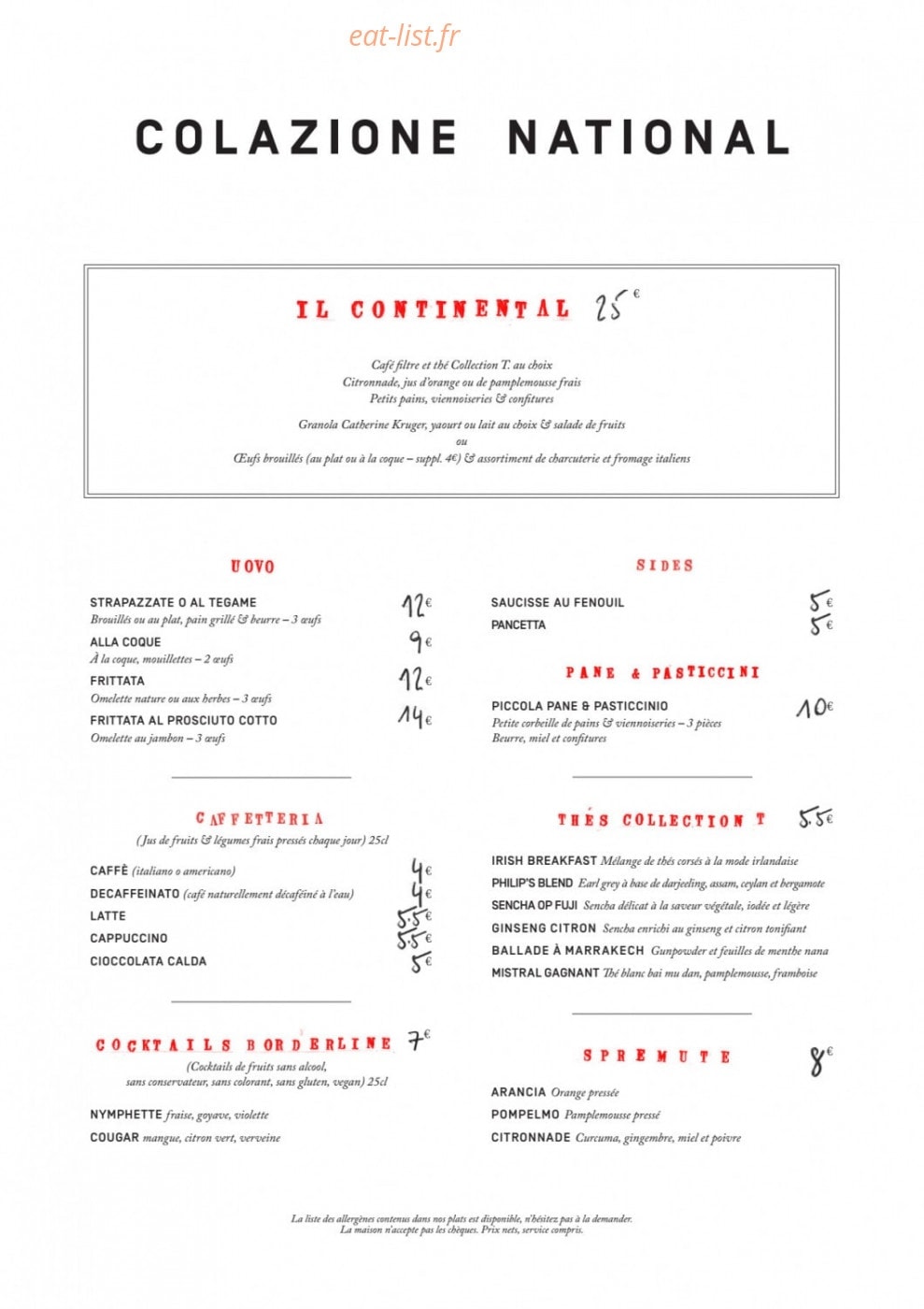 Le ristorante National — carte page 5