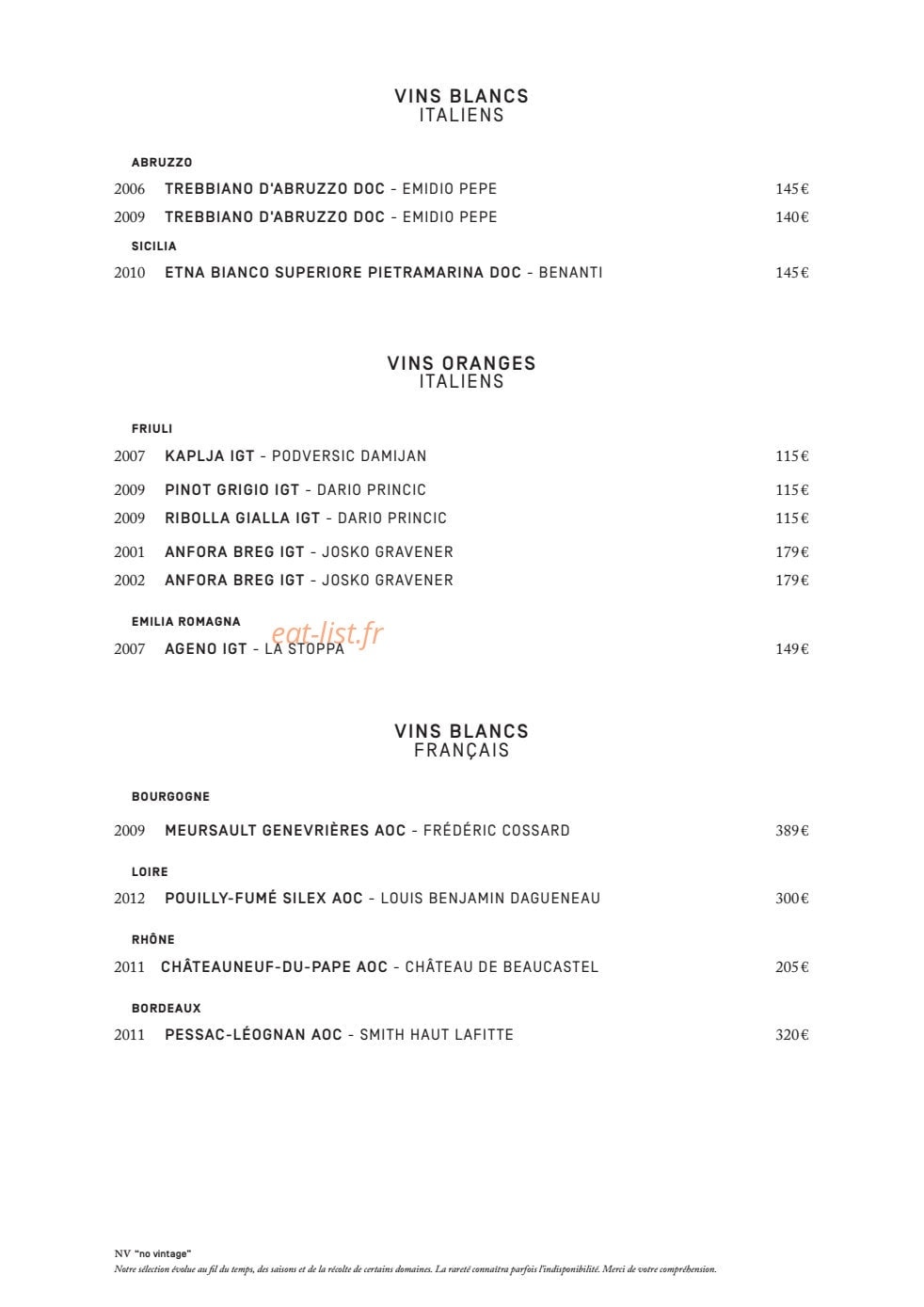 Le ristorante National — carte page 16