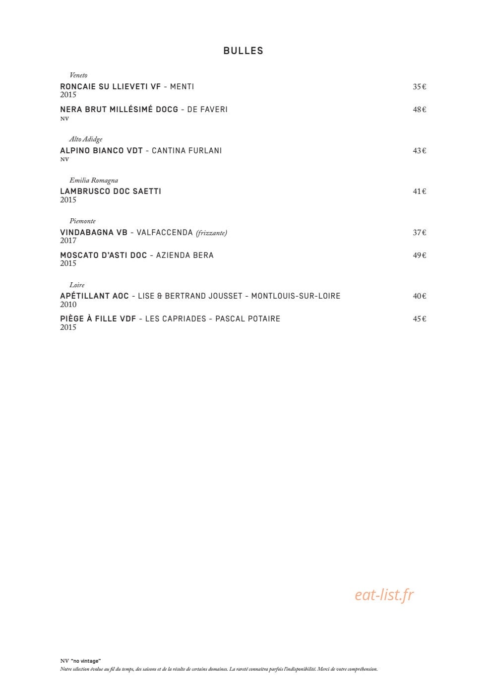 Le ristorante National — carte page 10