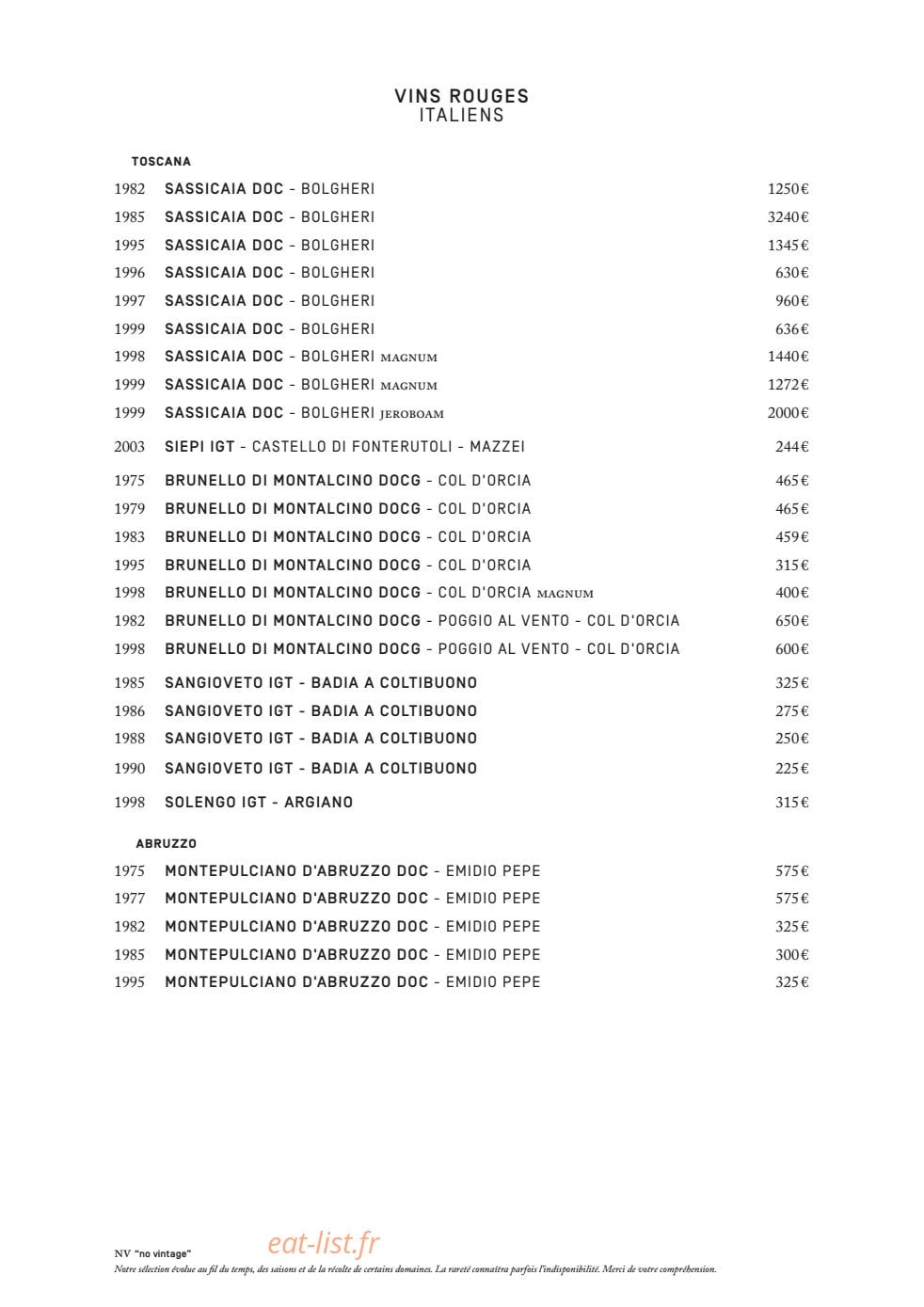 Le ristorante National — carte page 17